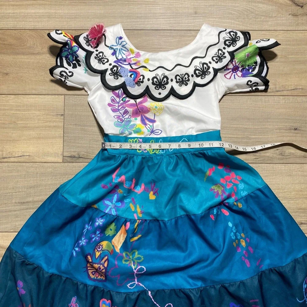 Disney Girls Encanto‎ Mirabel Costume Dress Size 9/10 White Blue EUC - Picture 3 of 12